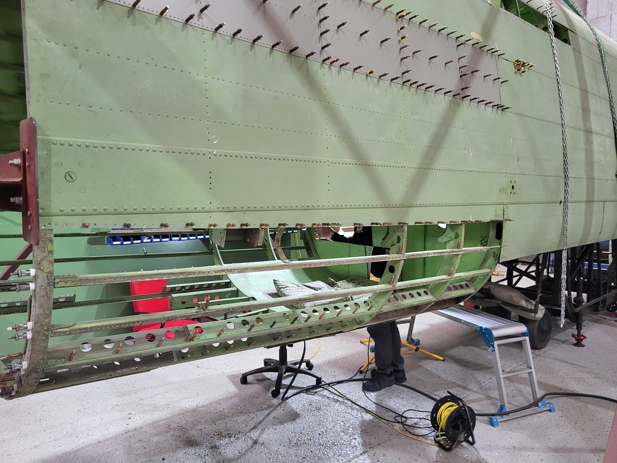 Avro Lancaster B.VII NX611 ‘Just Jane’ – Restoration Update 248 11 Rear end of the rear mid fuselage of NX664 with the skins removed exposing the structure that requires inspection and repair