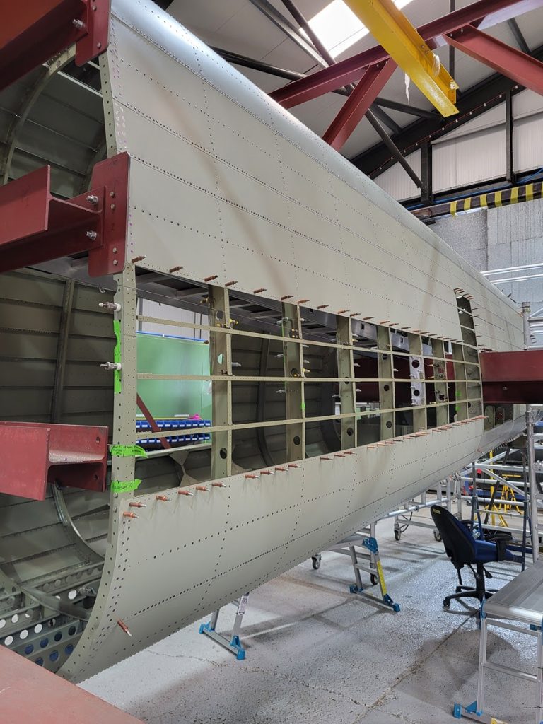 Avro Lancaster B.VII NX611 ‘Just Jane’ – Restoration Update 246 10 Rear fuselage of NX611 awaiting its final side skins which have been left off for the flying control runs to be finished
