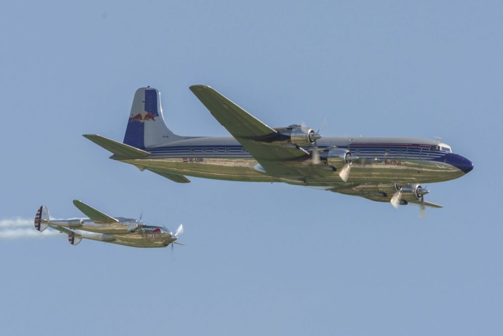 Flight Test Files: Lockheed P-38 Lightning - Solving the Deadly Mystery of Compressibility 13 Red Bull Douglas DC 6B OE LDM amd Lockheed P 38 Lightning ILA Berlin Airshow