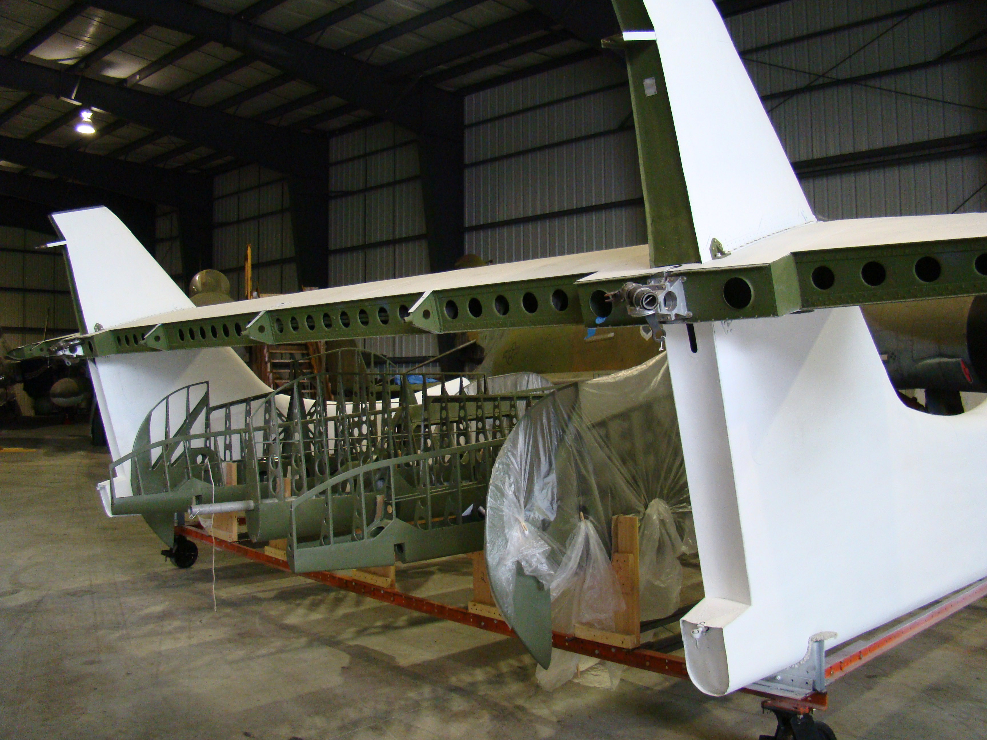 NEAM - Burnelli CBY-3 Loadmaster - Restoration Update 14 The fully restored tail section, along with the control surfaces prior to fabric covering. (photo via NEAM)