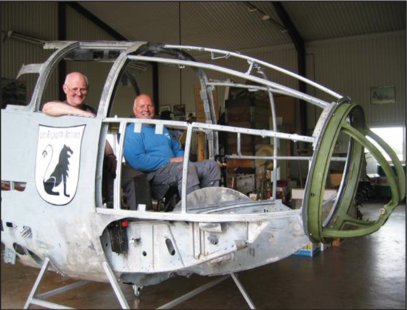 American Heritage Museum’s Heinkel He 111H-3 Restoration Underway in Florida 12 Restorers Sune Andersson left and Bengt Hermansson right sit in the unique nose section of the He 111