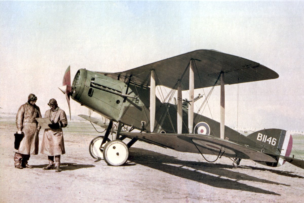 Australia’s Centenary Squadrons – A Celebration of 100 Years Defending The Country 14 Lieutenant Ross Smith (left) with a No. 1 Squadron Bristol Fighter, Palestine, February 1918. (photo/caption via Wikipedia)