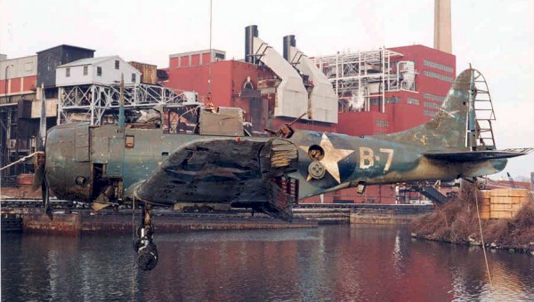 Aviation Archeology Symposium - "Before It's Too Late" 10 Battle of Midway combat veteran Douglas SBD-2 Dauntless (Bu.2106) shortly after salvage by A&T Recovery from Lake Michigan in 1994 (US Navy photo via Wikipedia)