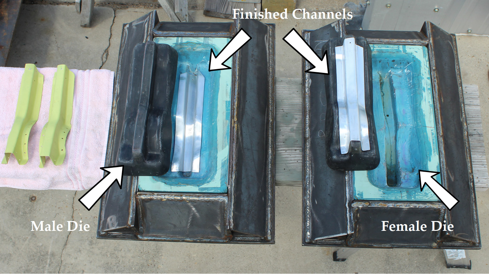 XP-82 Twin Mustang - August 2016 - Restoration Update 11 The male and female dies along with the finished channels. (photo via Tom Reilly)