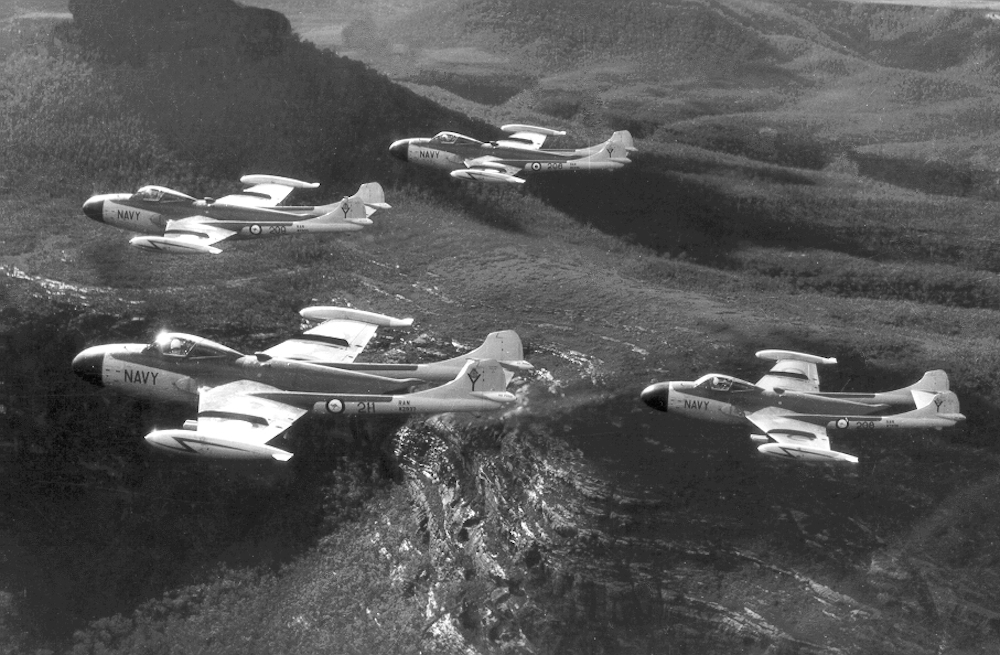 de Havilland Sea Venom WZ939 On Her Way to a New Home 12 Sea Venoms in formation 1000 0