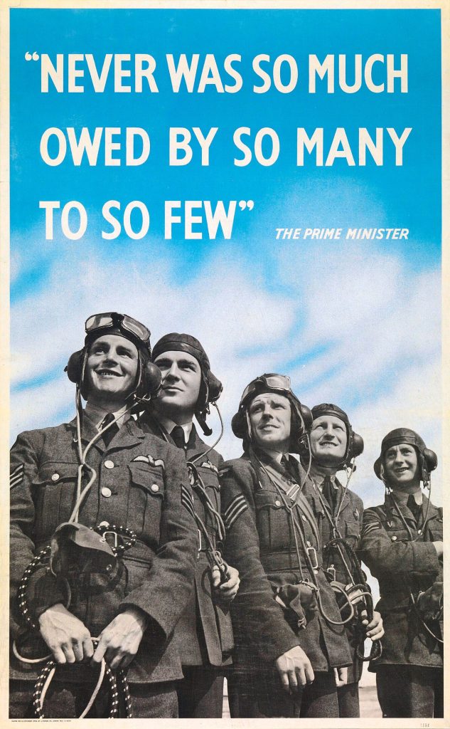 Victory in the Air: 85th Anniversary of The Battle of Britain 28 Second World War poster containing the famous lines by Winston Churchill
