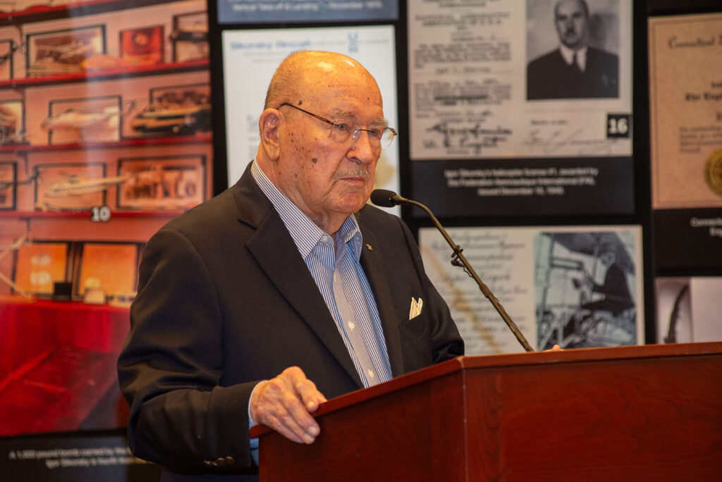 Sacred Heart University Is New Home to Igor Sikorsky Historical Archives 10 Sergei Sikorsky speaking before Sacred Heart University Sikorsky Aircraft and Sikorsky Archives guests. Sacred Heart University photo by Tracy Deer Mirek