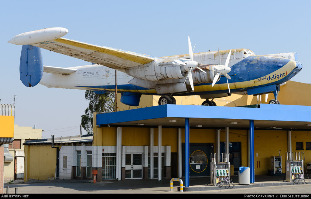 A Stroke of Marketing Genius: Local Businesses, Vintage Aircraft, And Their Unusual Association 22 Shakleton SAAF 1723 Avro Shackleton Gas Station South Africa
