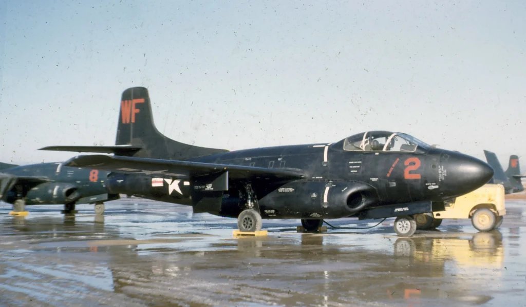 Today in Aviation History: First Flight of the Douglas F3D Skyknight 12 Skyknights on the muddy ground of K 6 Korea. USAG Humphreys
