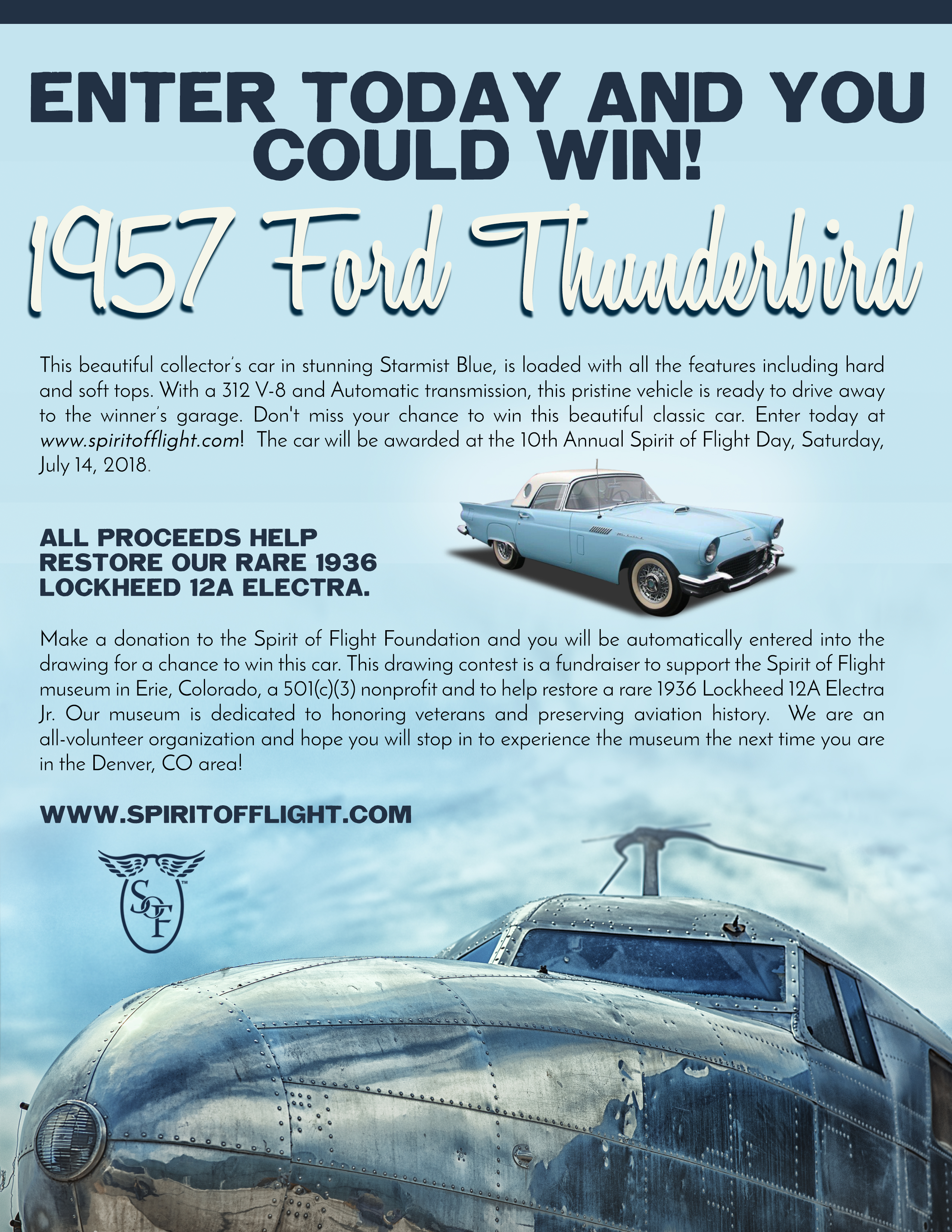 Spirit of Flight Museum to Raffle 1957 Ford Thunderbird to Restore 1935 Lockheed 12A Electra 14 SoF 57Thunderbird 2 002