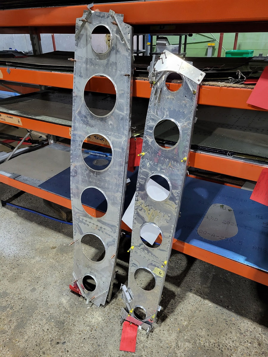 Lancaster NX611 ‘Just Jane’ – Restoration Update 229 12 Some disassembled and paint stripped ribs pinned together and ready for inspection.