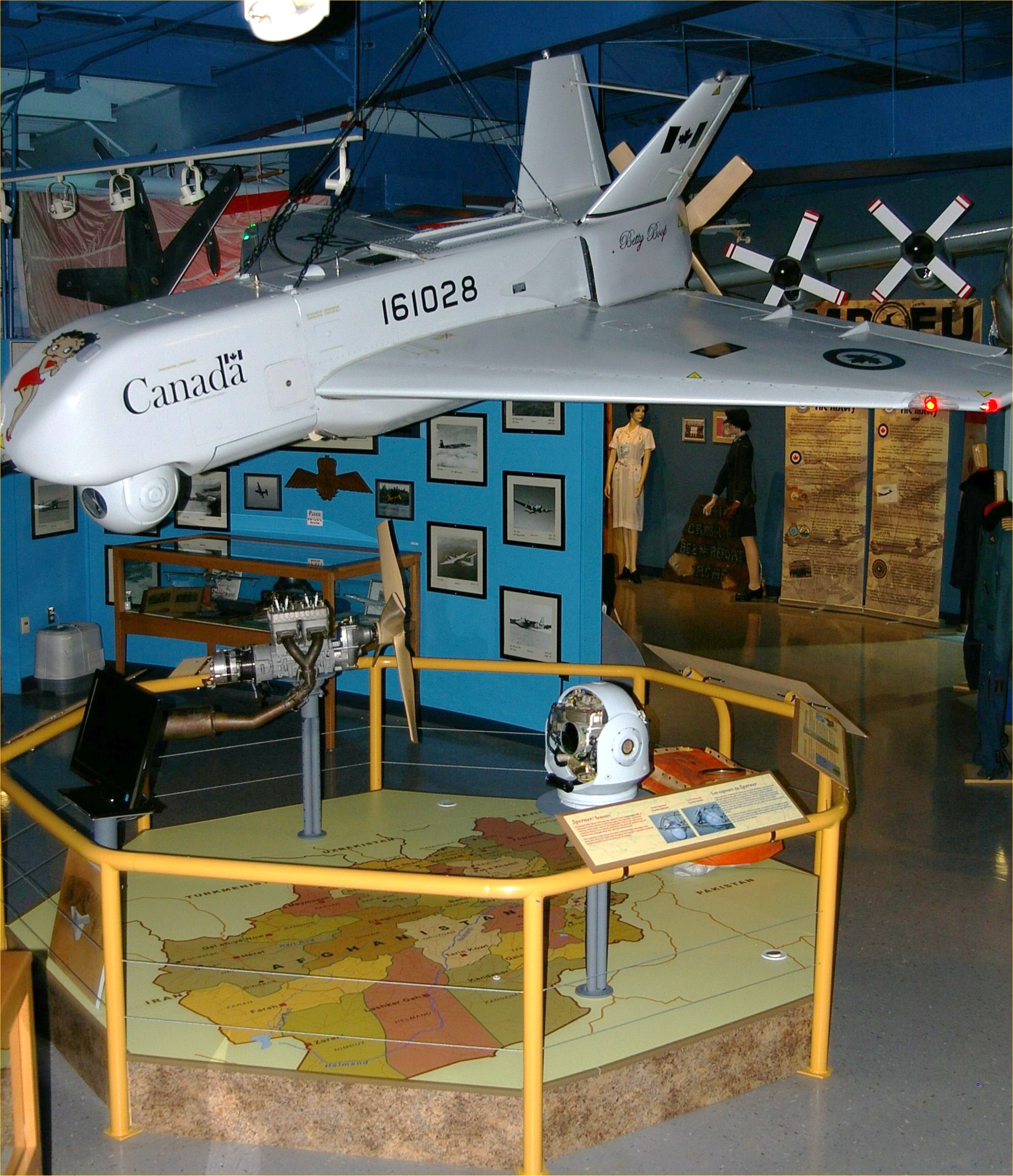 Greenwood Military Aviation Museum - An Undiscovered Gem 14 Canadian forces used the Sperwer UAV in action during their long-term participation in Afghanistan. Several different versions saw use. Museum volunteers spent four years restoring this example. (Malcolm Uhlman photo)