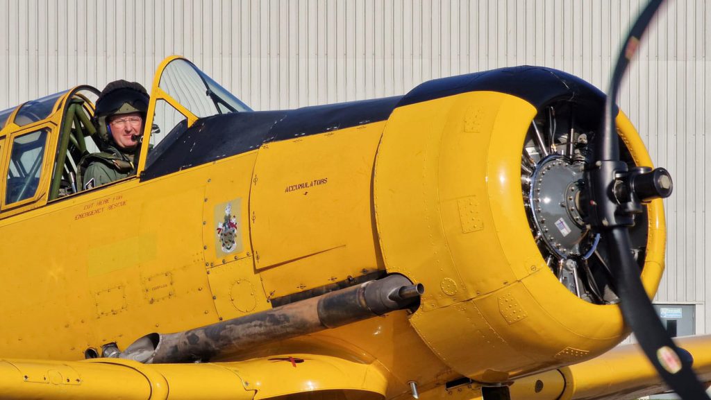 The Battle of Britain Memorial Flight’s (BBMF) Pre-Season Work-Up Flying is Now Well Underway at RAF Coningsby 14 Sqn Ldr Simon ‘Jessy Jessett in the front cockpit of Harvard IIB KF183 taxiing out at Coningsby on 26th March 2025. Photo BBMF