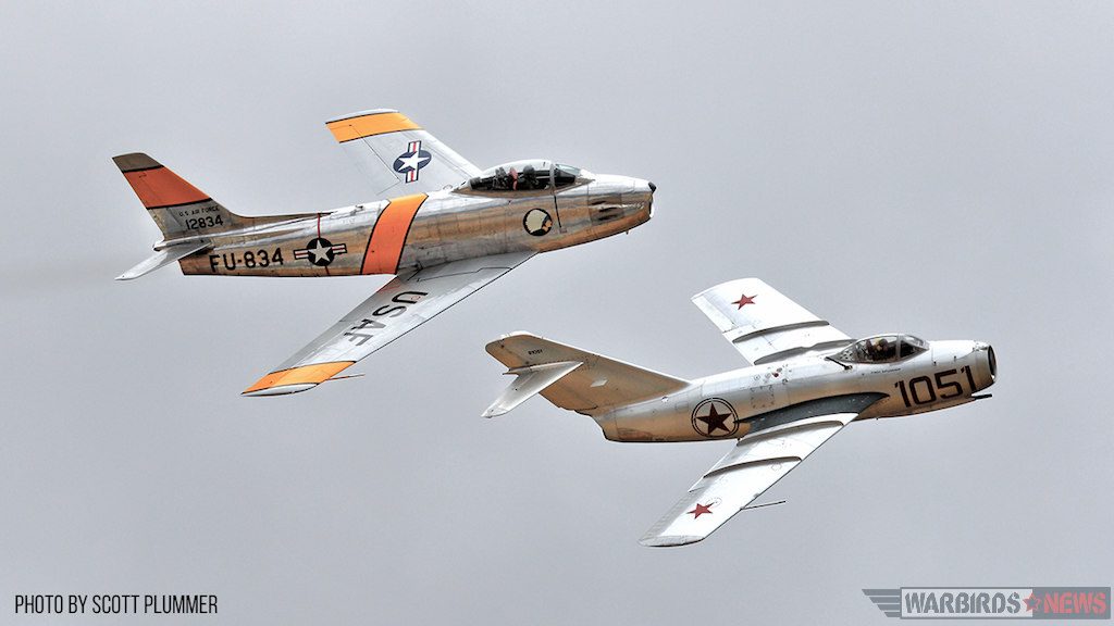 Korean War Aviation Innovation to Take Center Stage at EAA AirVenture Oshkosh 2025 11 Steve Hinton F 86 and Chris Fahey Mig 15 Flying Saturday Afternoon Korean War Segment copy