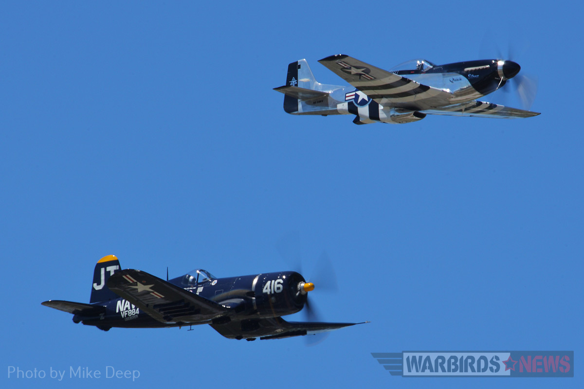 Sun 'n Fun 2017, The Report 17 Jim Tobul’s F4U Corsair ‘Korean War Hero’ and Scott Yoak’s P-51 ‘Quick Silver’ fly in ‘The Class of ‘45’ during Saturday’s airshow.