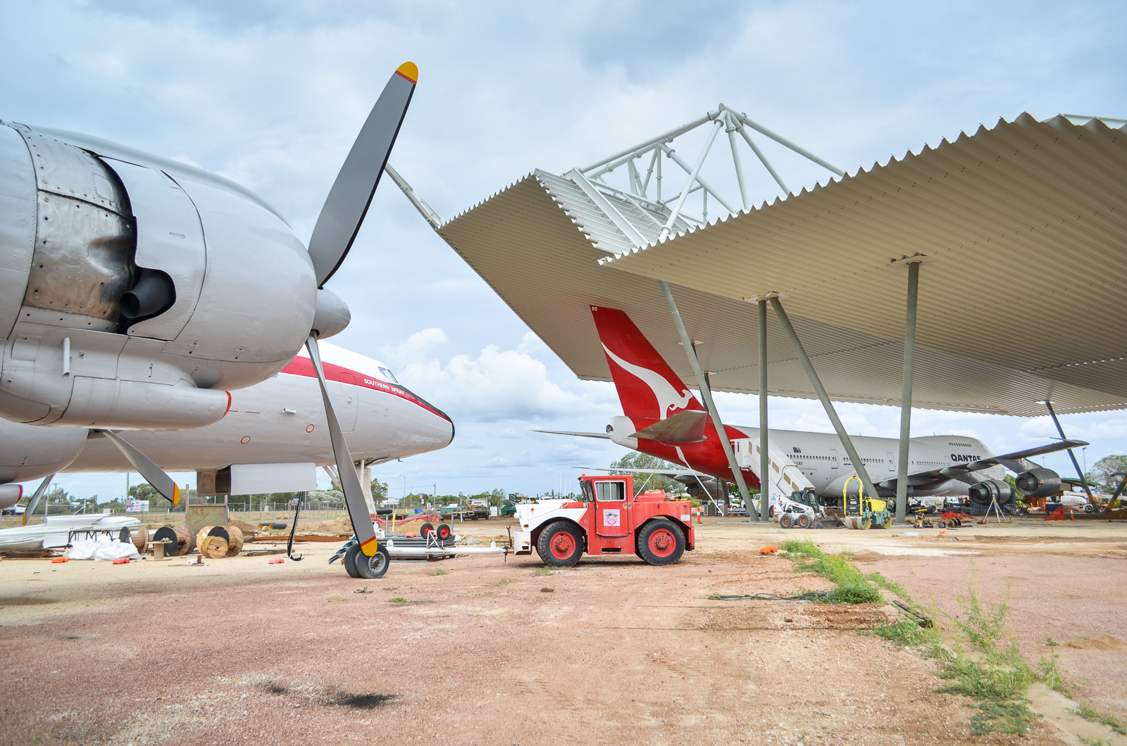 Super Constellation Under Cover at Qantas Founders Museum 10 Super Constellation being moved under Roof
