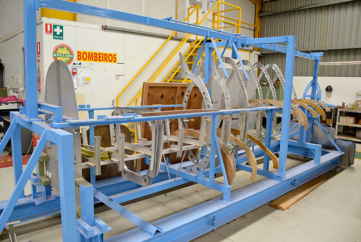 Downunder Warbird Roundup 17 Supermarine Spitfire MK VcT BS164 A58 63 restoration in fuselage jig at VFR Scone Nov 2019 1