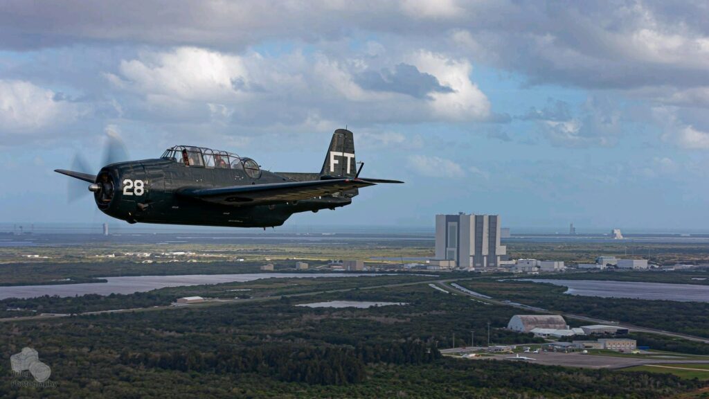 Castle Air Museum Receives Infamous TBM 11 TBM 3 N108Q flying over Cape Canaveral Valiant Air Command