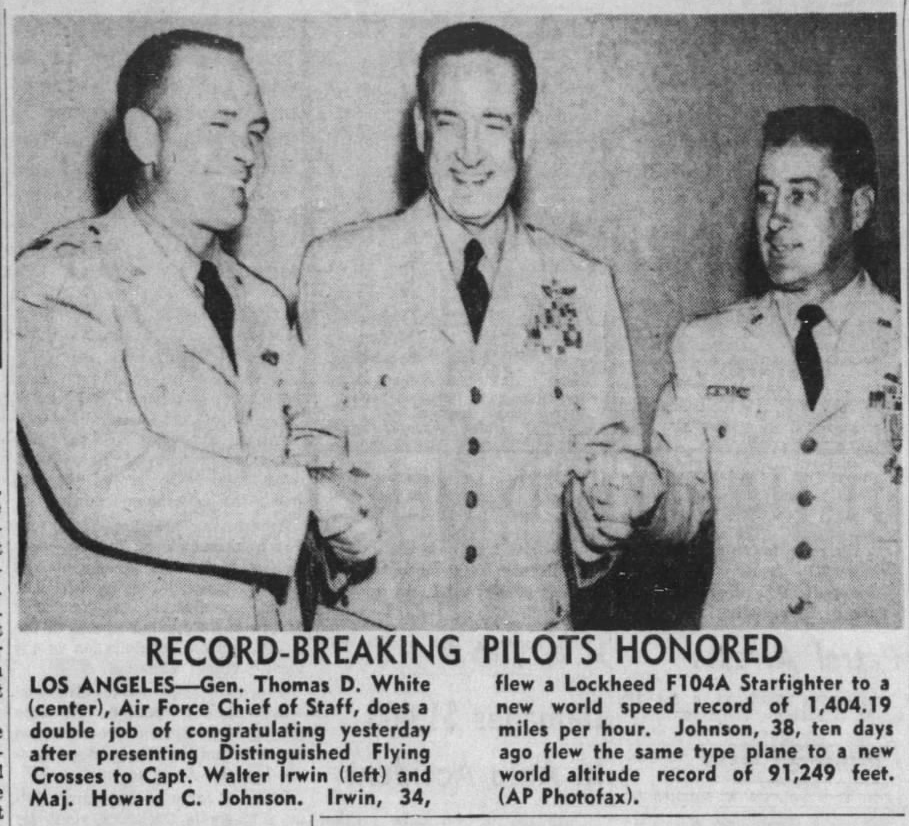 F-104 Starfighter World Speed Record 15 Tallahassee Democrat Jet Speed Record May 17 1958 cropped