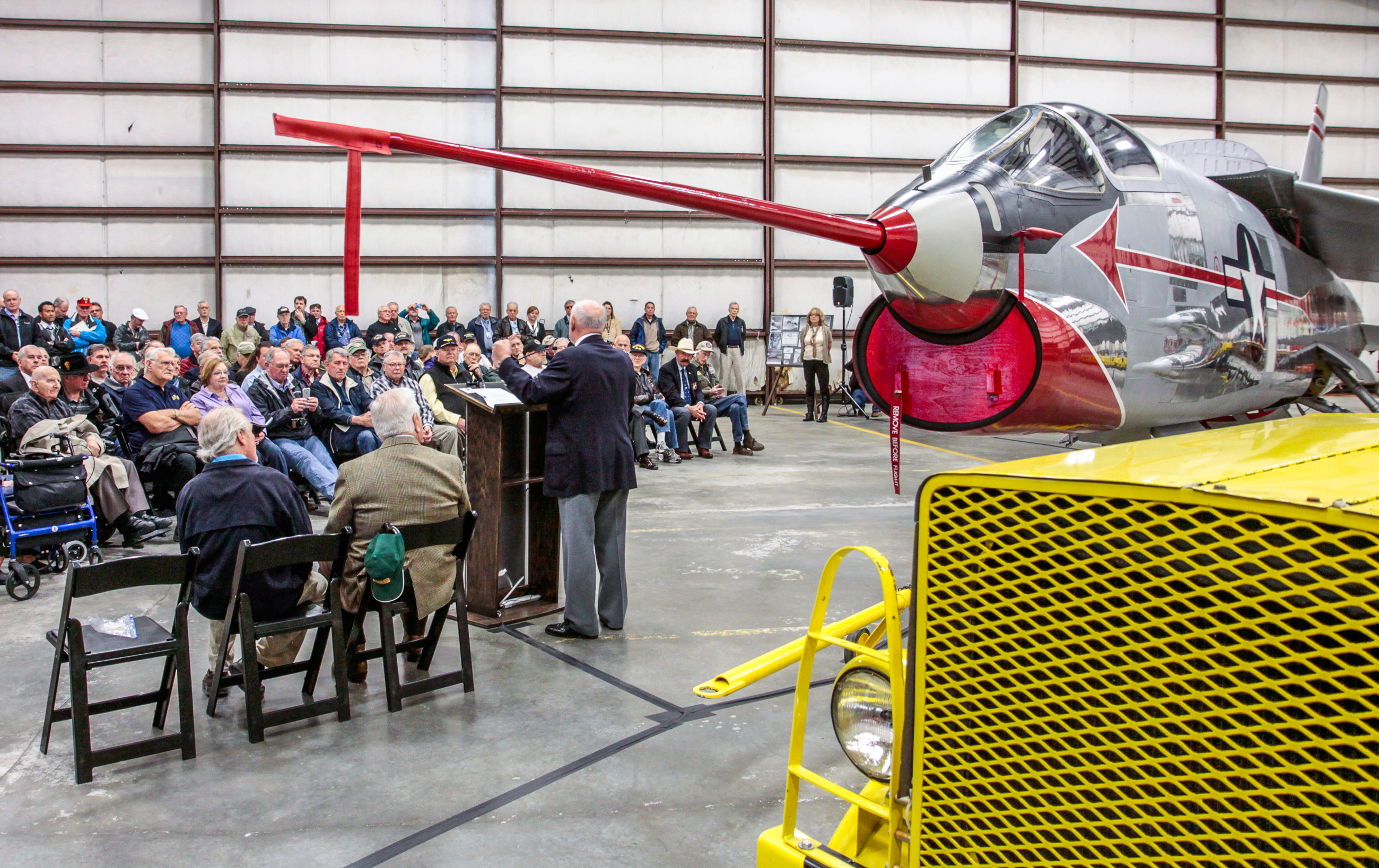Museum of Flight Unveils XF8U-1 Crusader 11 The unveiling ceremony underway for the Museum of Flight's Chance Vought XF8U-1 Crusader prototype at their restoration center in Everett, Washington. (photo by Ted Huetter/Museum of Flight)