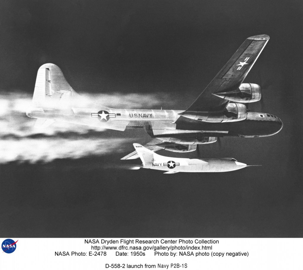 Flight Test Files: The Douglas D-558-2 Skyrocket – Chasing Mach 2 15 The D 558 2 is launched from the Navy P2B 1S Navy designation for the B 29 in this 1950s photograph