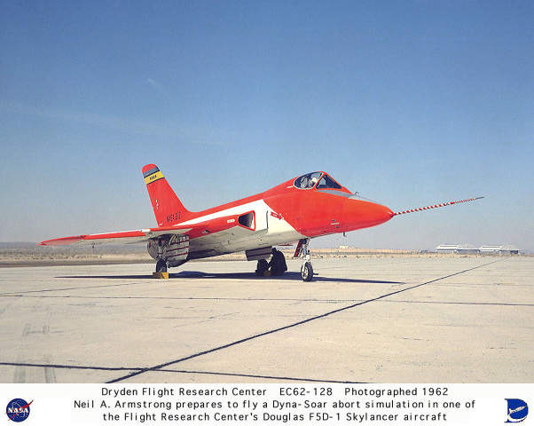 Today in Aviation History: First Flight of the Douglas F5D Skylancer 12 The Douglas F5D 1 Skylancer being pre flighted by the pilot while the crew chief prepares to pull the wheel chocks on the hot gun ramp at Edwards Air Force Base California
