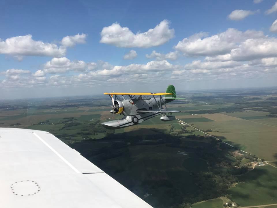Mid America Flight Museum Acquires Grumman Duck 14 The Duck on its way to its new home. (photo by Matt Bongers in the support aircraft)
