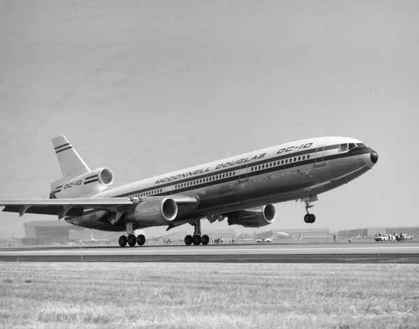 Today in Aviation History: First Flight of the McDonnell Douglas DC-10 11 The McDonnell Douglas DC 10 prototype N10DC makes its first takeoff Long Beach Airport 29 August 1970. Boeing