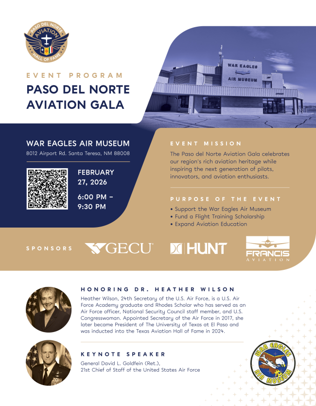 The War Eagles Air Museum to Host Paso del Norte Aviation Hall of Fame Gala on Feb 27 11 The War Eagles Air Museum to Host Paso del Norte Aviation Hall of Fame Gala on Feb 27 2
