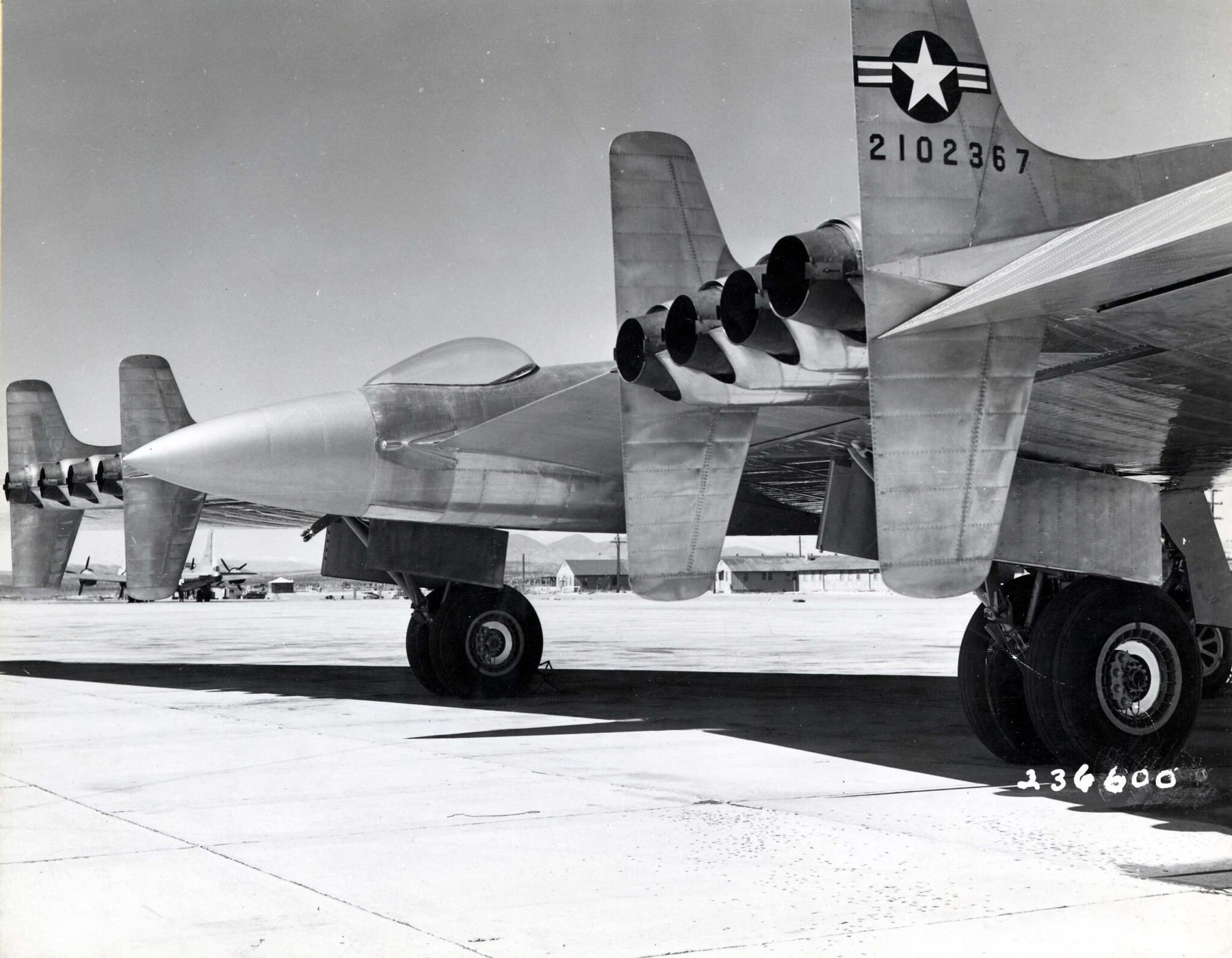 This Day in Aviation History: First Flight of The YB-49 12 The YB 49 had four vertical fins extending above and below the trailing edge of the Wing. U.S. Air Force 090706 F 1234K 048