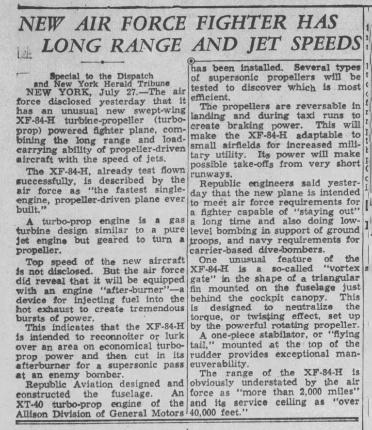 XF-84H Thunderscreech, The Loudest Aircraft Ever 14 The York Dispatch July 27 1955