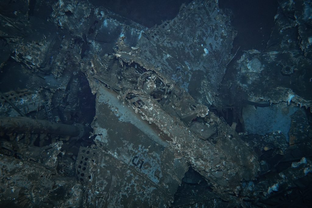 USS Yorktown Rediscovered: 2025 Dives Reveal New Clues from the Battle of Midway 16 The battered wreckage of a Douglas SBD Dauntless dive bomber with legible markings B5 on the fuselage beneath the gunners ring mount