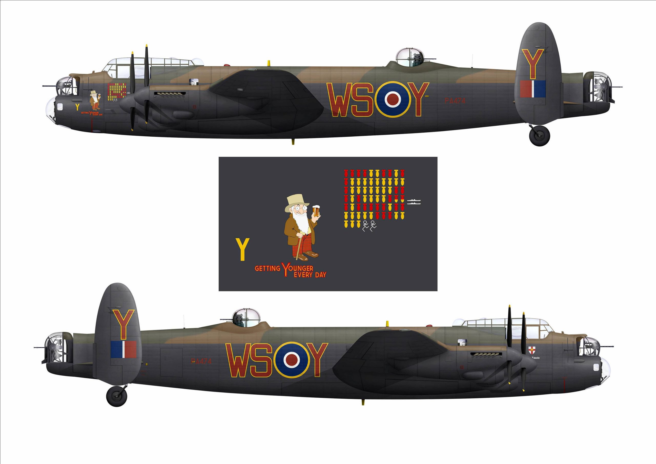 New Markings for the Battle of Britain Memorial Flight’s Lancaster in 2027 11 The new markings for BBMF Lancaster PA474 will represent IX Sqn Lancaster Getting Younger Every Day. Artwork Chris Sandham Bailey scaled