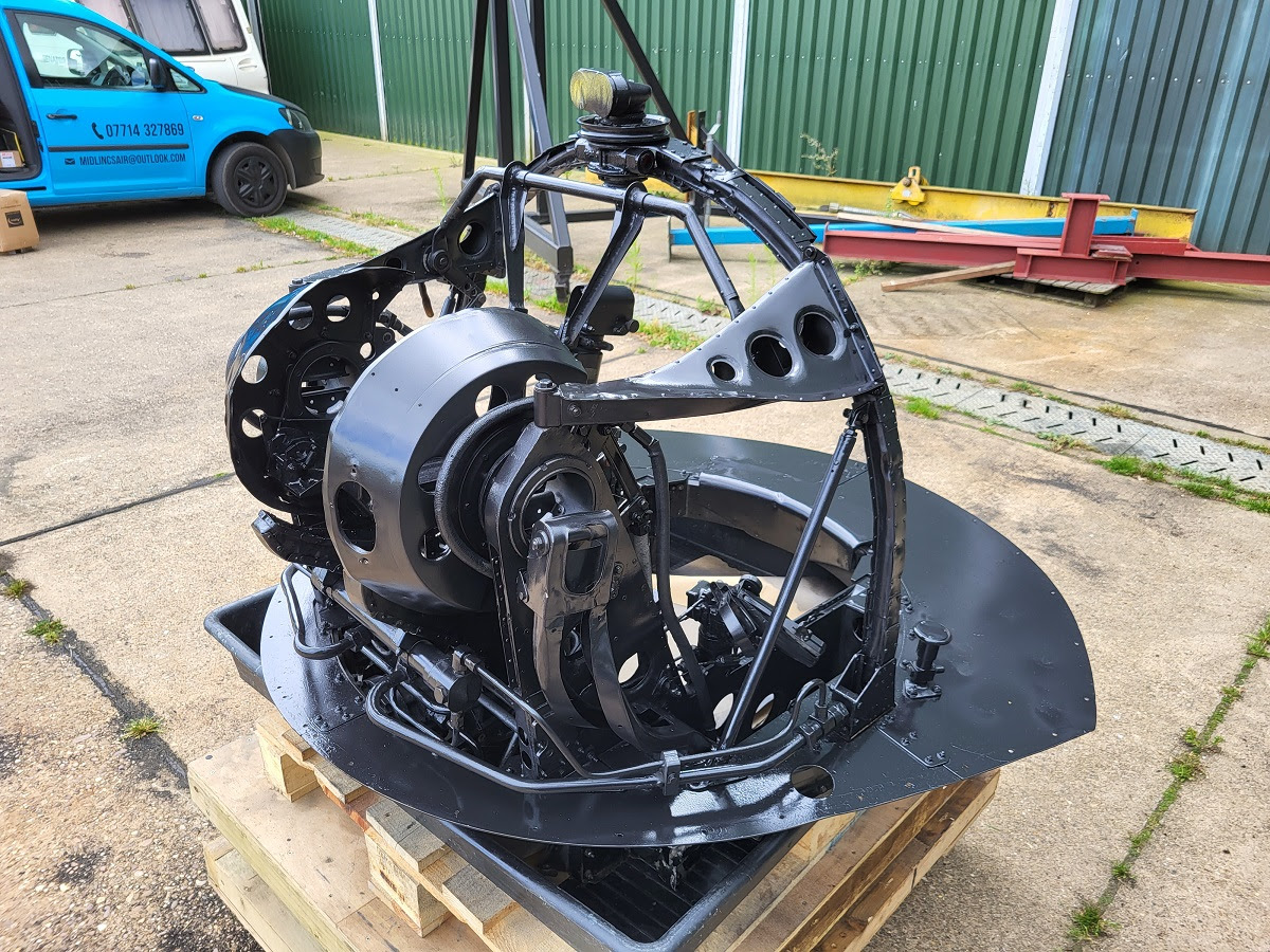 Lancaster NX611 ‘Just Jane’ – Restoration Update 226 11 The spare nose turret sourced from Canada re assembled after the swapping of the magnesium rings and re painted.