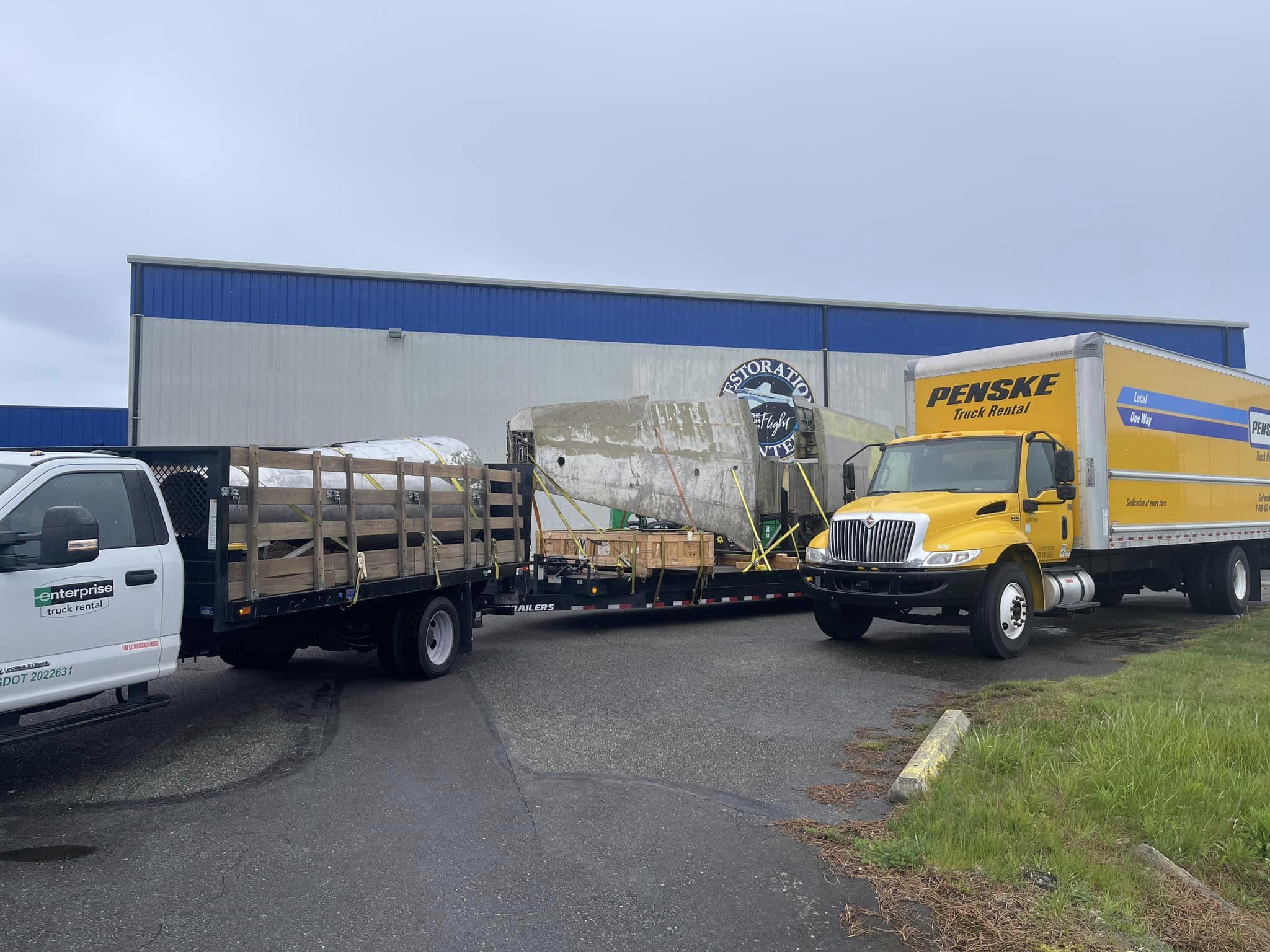 Lockheed P-80 Shooting Star from Seattle Arrives At March Field Air Museum 13 The tail and wings of the TV 1 ready to go with the forward fuselage in the rented box truck Greg Stathatos B 17 Archaeology