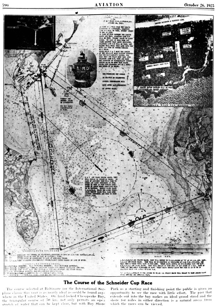 Seaplane Speed Demons, Inside Planes of Fame’s Schneider Trophy Tribute 47 The triangular Schneider race course stretched from Bay Shore Park to Gibson Island to the south and across Chesapeake Bay to Huntingfield Point