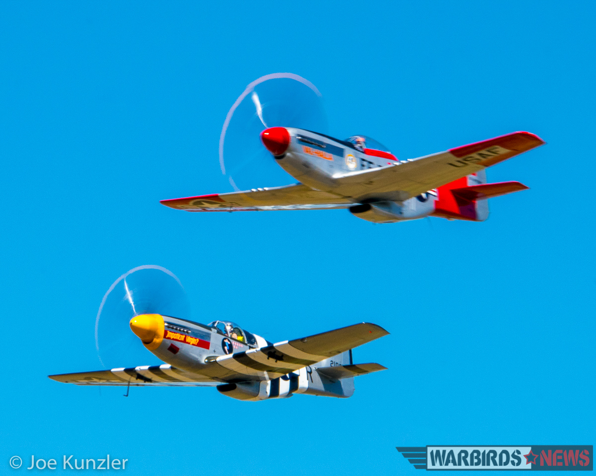 Props & Ponies at the Heritage Flight Museum - Air Show Report 30 The two Mustangs in tight formation. (photo by Joe Kunzler)