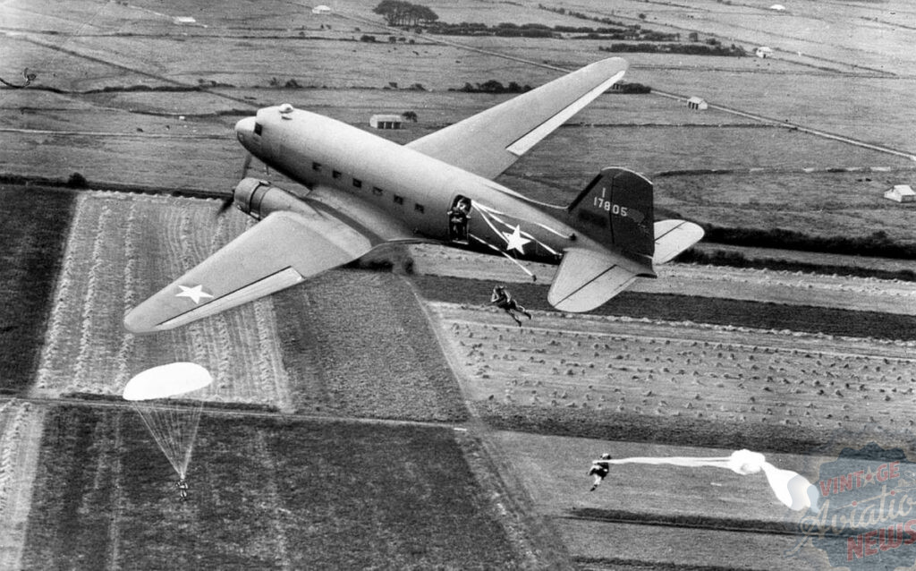 Today in Aviation History: Last Operational Douglas C-47 Skytrain Was Retired 12 U.S. Army paratroopers jump from Douglas C 47 DL Skytrain 41 7805 over England May 1944. U.S. Air Force