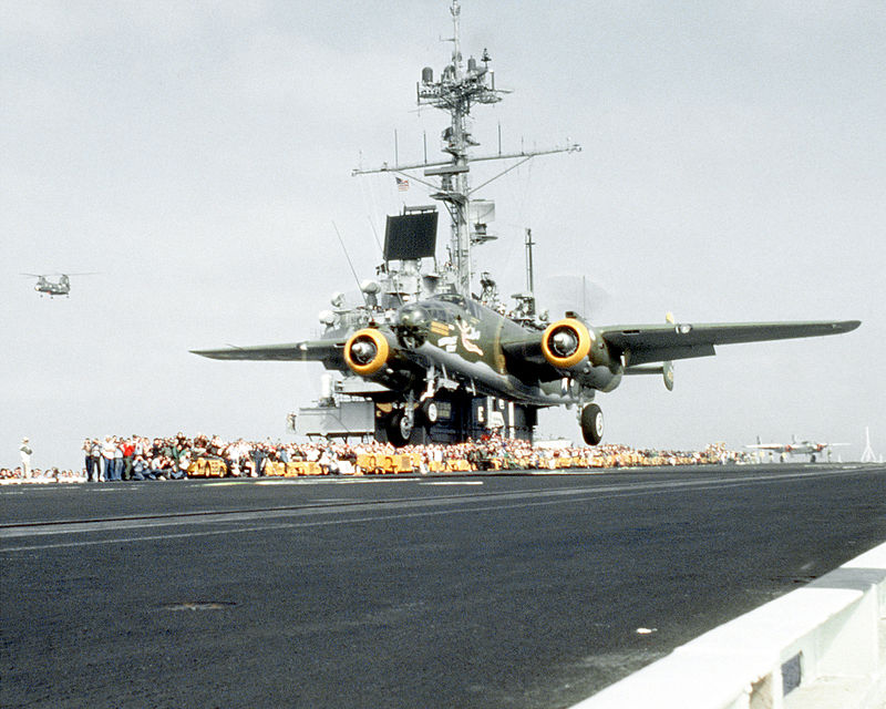 USS Ranger To Be Dismantled 11 The restored World War II B-25 Mitchell bomber aircraft "Heavenly Body" takes off from the deck of Ranger.(PHCM TERRY MITCHELL - ID:DN-ST-92-09801 / Service Depicted: Navy via Wikipedia)