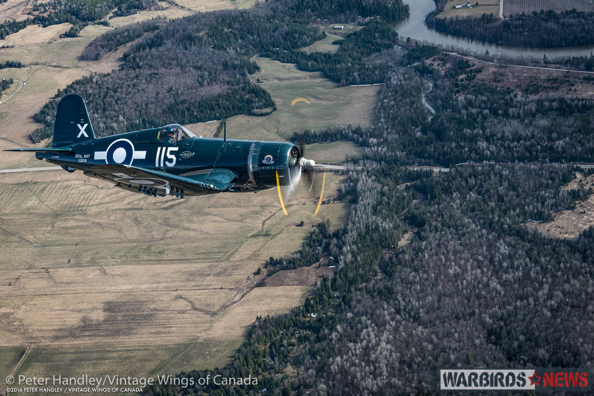 Vintage Wings of Canada Corsair - Interview With Test Pilot Paul Kissman 20 Pulling back in towards the Harvard. (photo by Peter Handley)