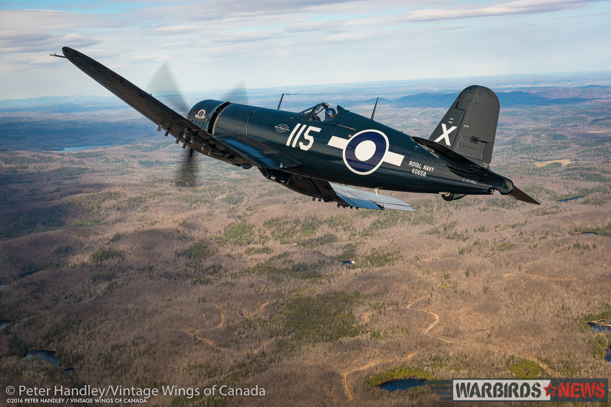 Vintage Wings of Canada Corsair - Interview With Test Pilot Paul Kissman 10 Paul Kissman aloft in Vintage Wings of Canada's FG-1D Corsair over the Gatineau Hills during the fighter's first flight in three years. (photo by Peter Handley)