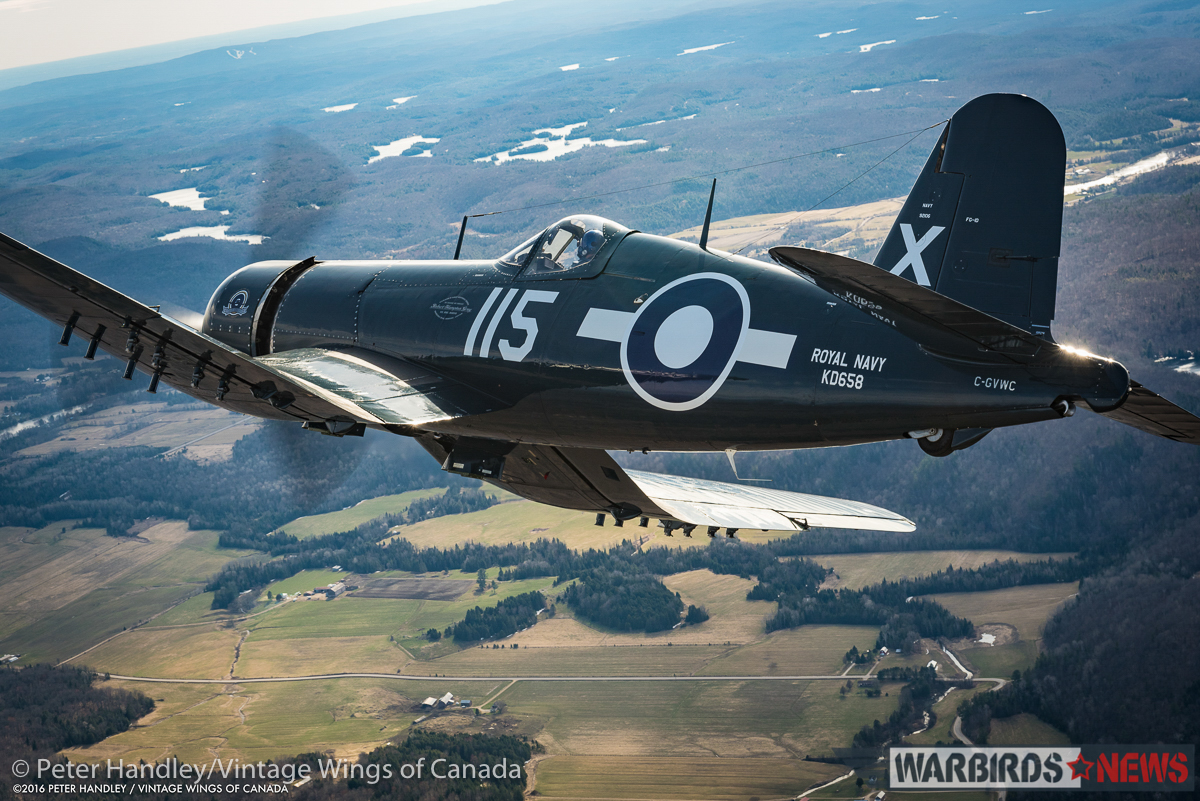 Vintage Wings of Canada Corsair - Interview With Test Pilot Paul Kissman 17 Banking the Corsair over nearby farmland. (photo by Peter Handley)