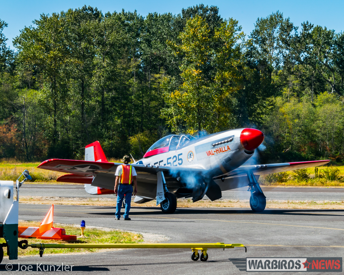 Props & Ponies at the Heritage Flight Museum - Air Show Report 28 Val-halla firing up for the final formation flypast. (photo by Joe Kunzler)