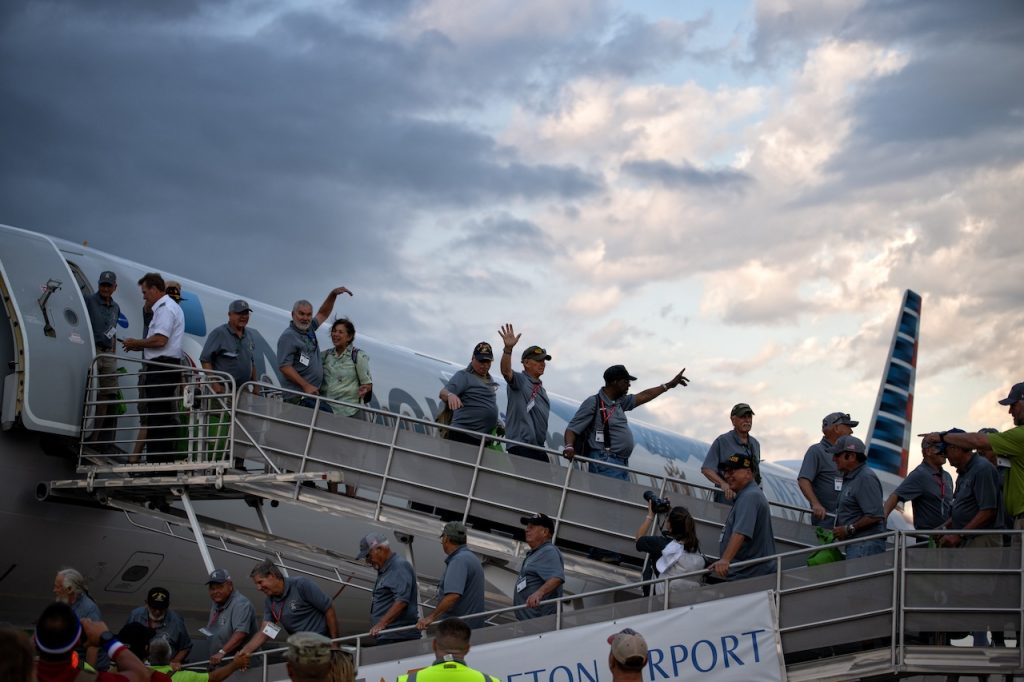 Vietnam Veterans to be Honored with Yellow Ribbon Honor Flight During EAA AirVenture Oshkosh 2025 11 Vets arrive 20240728 by NickMoore 1