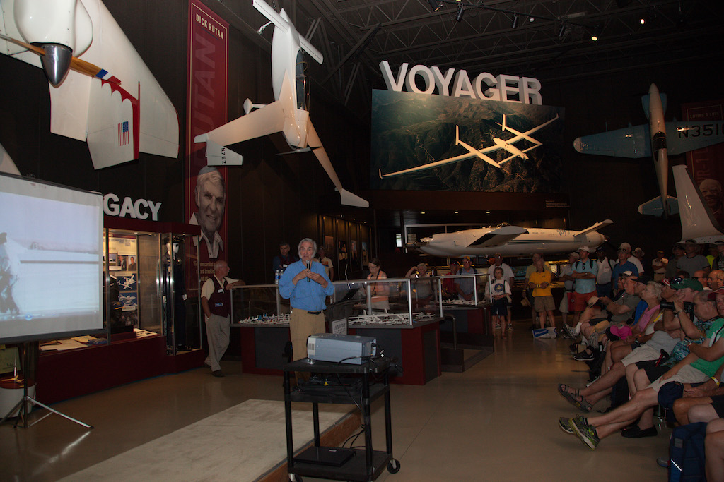 Legendary Designer Burt Rutan Returning to EAA AirVenture Oshkosh in 2024 11 Voyager Presentation 2015 by Julie Wegner copy