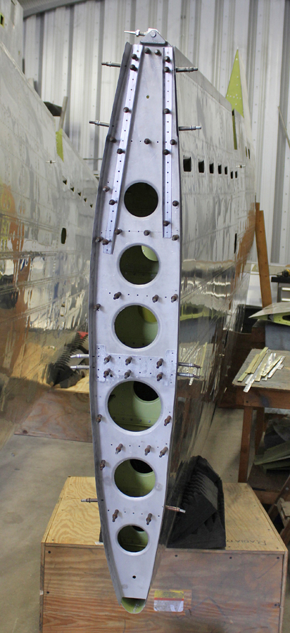XP-82 Twin Mustang - September 2015 - Restoration Update 12 Finishing up the riveting on the final outboard wing bulkhead. The wing tip attaches at this station. (photo via Tom Reilly)