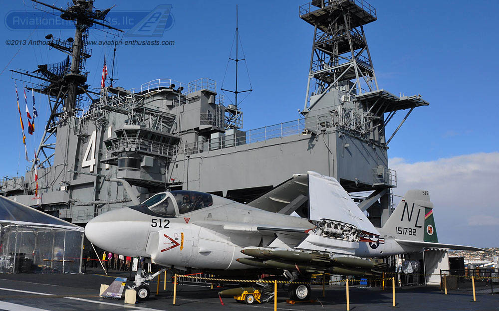Happy Birthday To The Grumman A-6 Intruder 11 An A-6E Intruder aboard the USS Midway Museum. The Intruder wears the livery of Bengal 512 from VMA(AW)-224 on the left side of the aircraft.