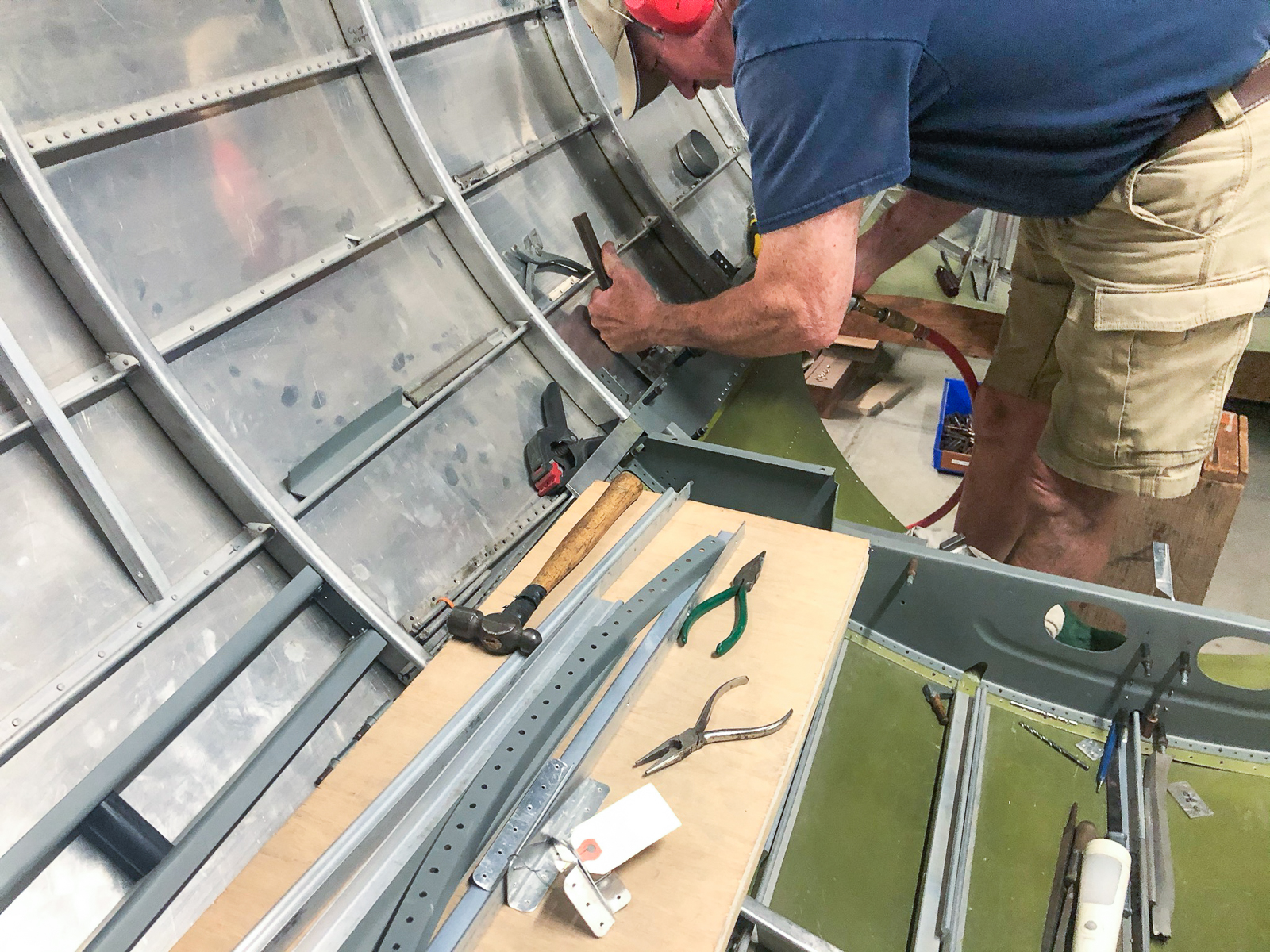 B-17E “Desert Rat” - June 2020 Restoration Update 16 ball turret area riveting 1