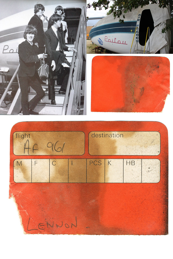 Sud Aviation Caravelle Cockpit Simulator 15 The boarding pass belonging to John Lennon which Nils Andersson found tucked away in the cockpit during restoration. The photo of the Beatles (with kind permission from Air France) shows them boarding 'Poitou' during a journey to France. (photos via Nils Andersson)