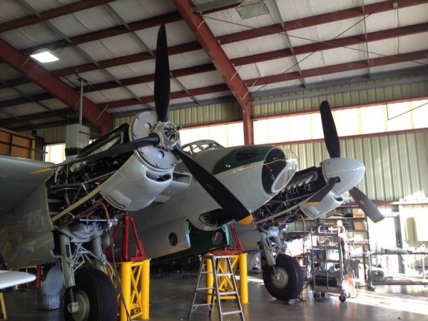 Victoria Air Maintenance's Mosquito Almost Ready To Fly 10 This picture was taken when the crew was Istalling the propellers on the deHavilland Mosquito. ( Image credit Victoria Air Maintenance)